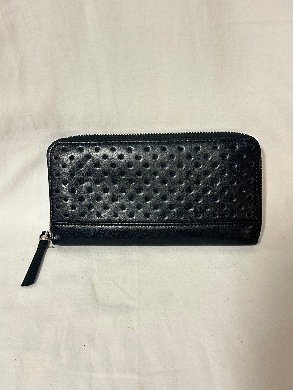 Banana Republic Classic Black Genuine Leather Perforated Zip-Around Wallet